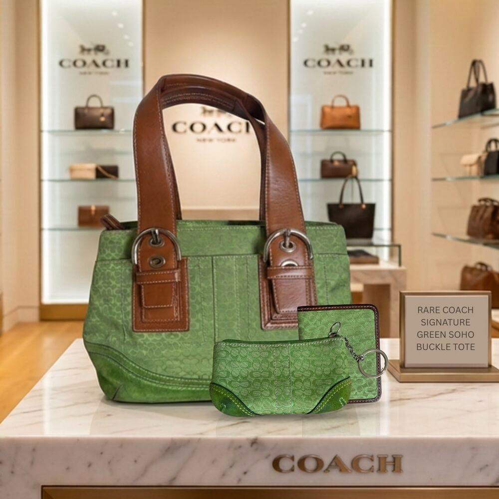 Rare Y2K Coach Signature Green Soho Buckle Tote Bag | 4-Pc Collector Set Micro C - Picture 3 of 14